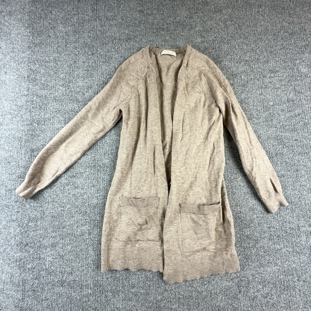 Active USA Cardigan Sweater Womens Small Beige Open Front Knit Pockets Longline
